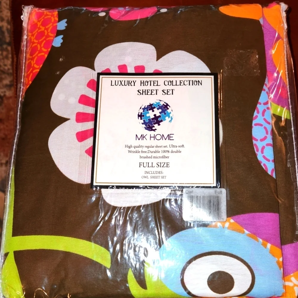 MK Collection 4 Piece Sheet Set Full Size OWL Multicolored Floral Bedding
